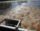 Вода позади вездехода Пелец во время движения